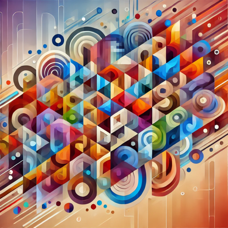Image featuring a variety of interlocking geometric shapes in a vibrant and inclusive color palette, representing different backgrounds and perspectives.